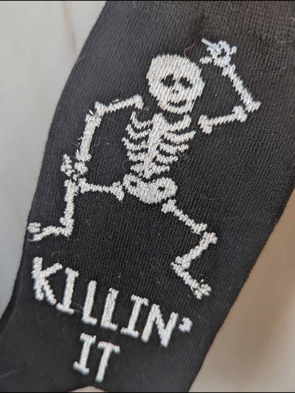 Black Crew Socks with Dancing Skeleton 'Killin' It'